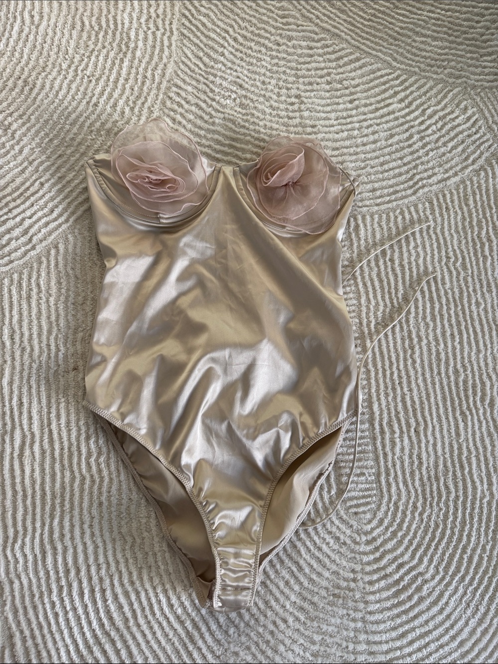 Zara Shiny Champagne Bodysuit with Pink Floral Cups